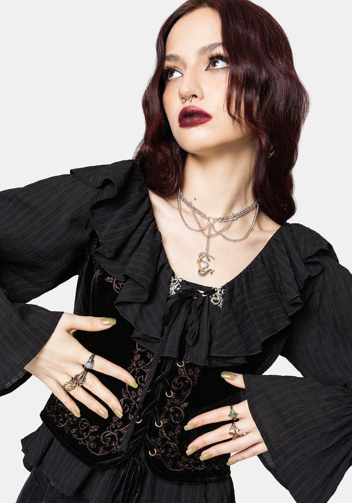 Cassidy Crinkle Sleeve Lace Up Blouse