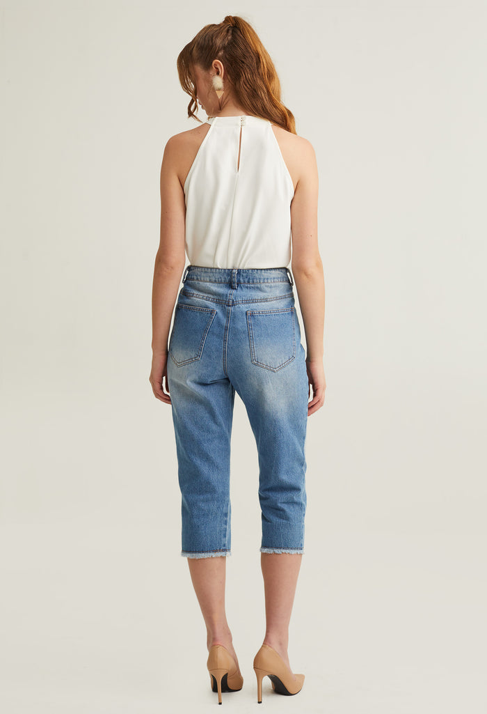 Casual Seamless Hem Denim Pants