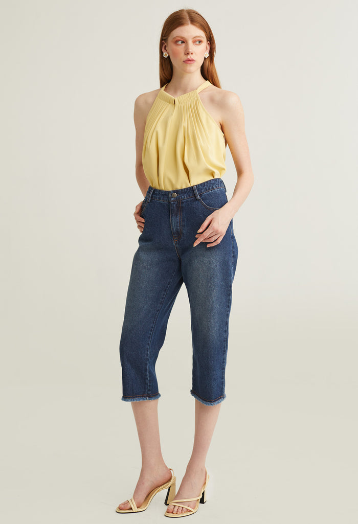 Casual Seamless Hem Denim Pants