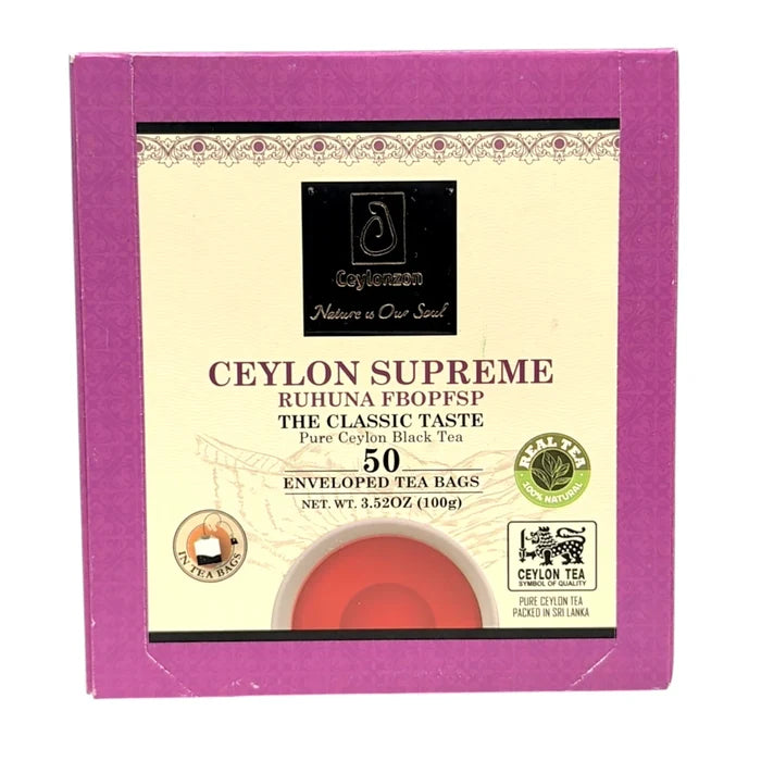 Ceylonzon Ceylon Supreme Ruhuna FBOPFSP Tea 100g (3.5 oz) – 50 Individually Enveloped Tea Bags