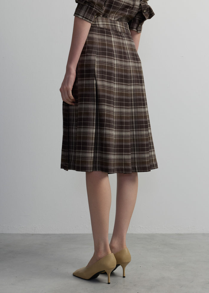 CHECKED PLEATED MIDI SKIRT