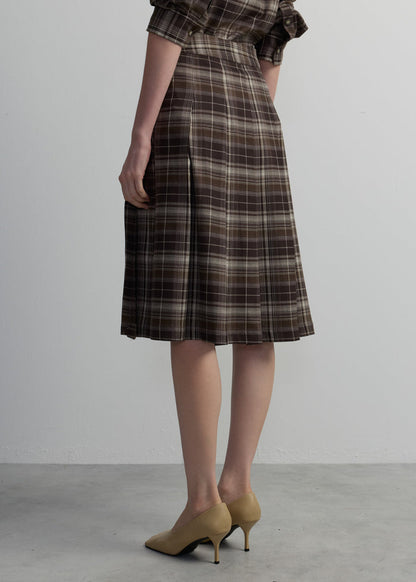 CHECKED PLEATED MIDI SKIRT