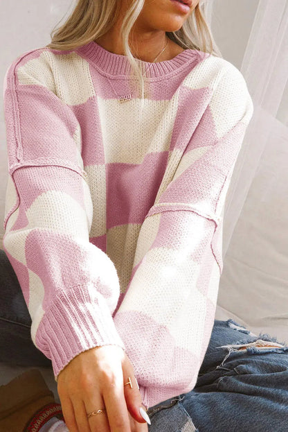 Checkered Bishop Sleeve Sweater - Sweaters & Cardigans/Sweaters