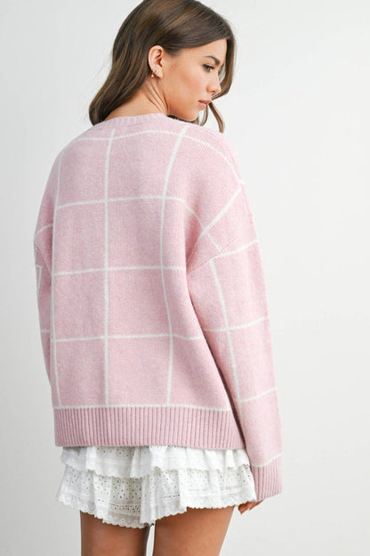 Checkered Crew Neck Knit Sweater - Intimate Whispers
