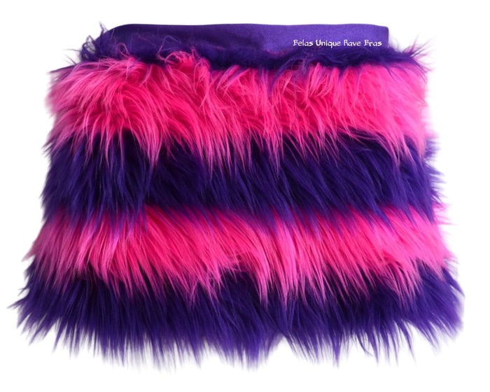 Cheshire Cat Inspired Fur Rave Skirt With Pink and Purple Stripes