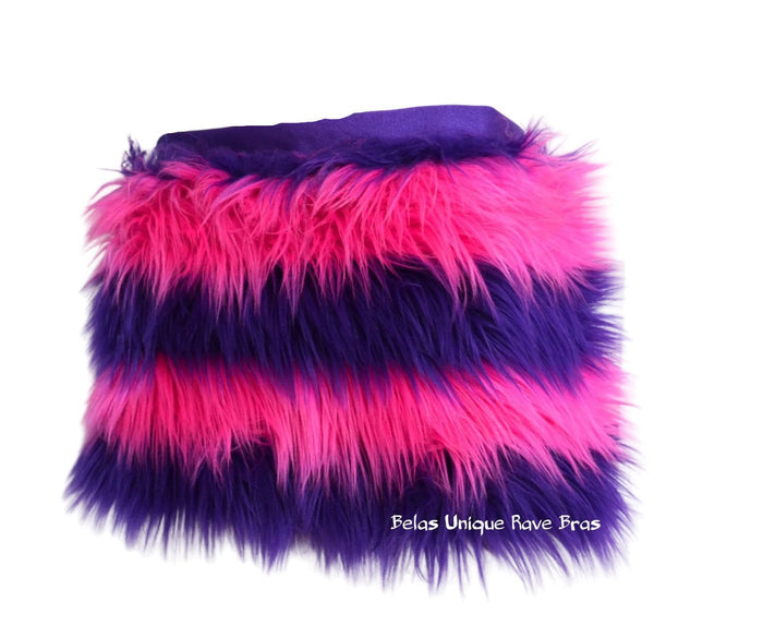 Cheshire Cat Inspired Fur Rave Skirt With Pink and Purple Stripes