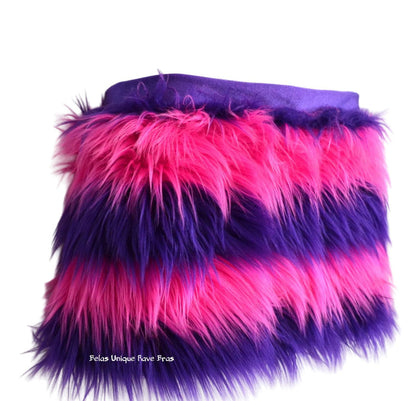 Cheshire Cat Inspired Fur Rave Skirt With Pink and Purple Stripes