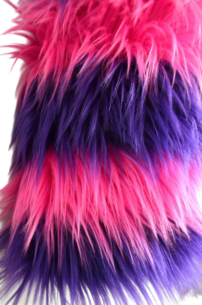 Cheshire Cat Inspired Fur Rave Skirt With Pink and Purple Stripes