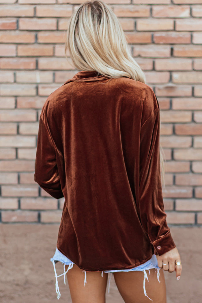 Chestnut Chest Pocket Velvet Shirt - Tops/Blouses & Shirts