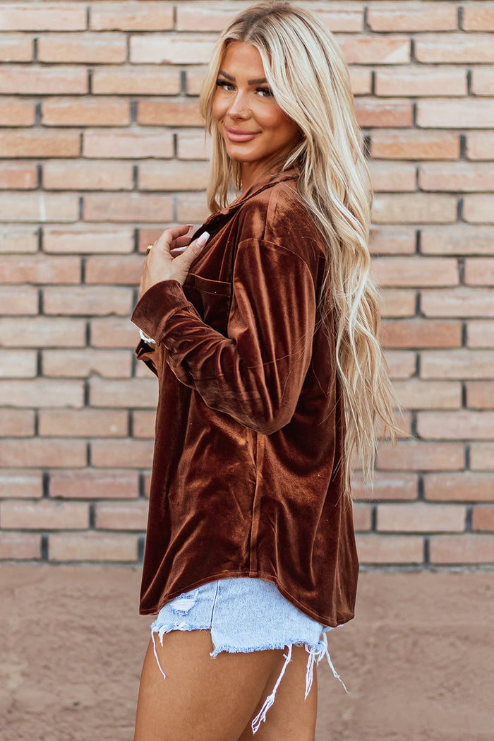Chestnut Chest Pocket Velvet Shirt - Tops/Blouses & Shirts