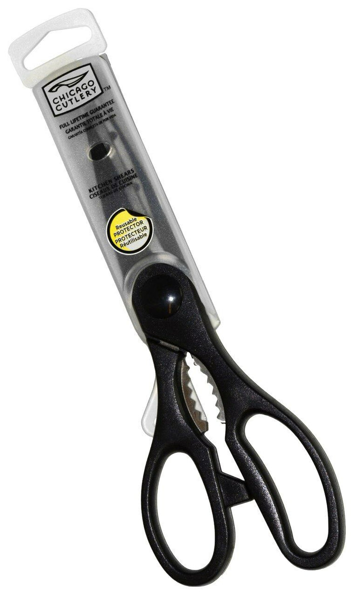 CHICAGO CUTLERY Black Kitchen Shears w/ Protector Jar Opener Scissors Food Prep