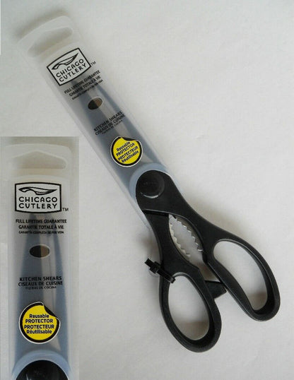 CHICAGO CUTLERY Black Kitchen Shears w/ Protector Jar Opener Scissors Food Prep