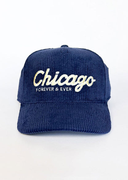 Chicago Forever Wide Whale Cord Hat - Navy & Butter