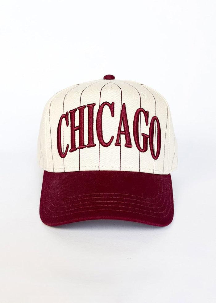 Chicago Puff Pinstripe Baseball Cap - Burgundy