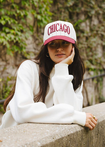 Chicago Puff Pinstripe Baseball Cap - Burgundy