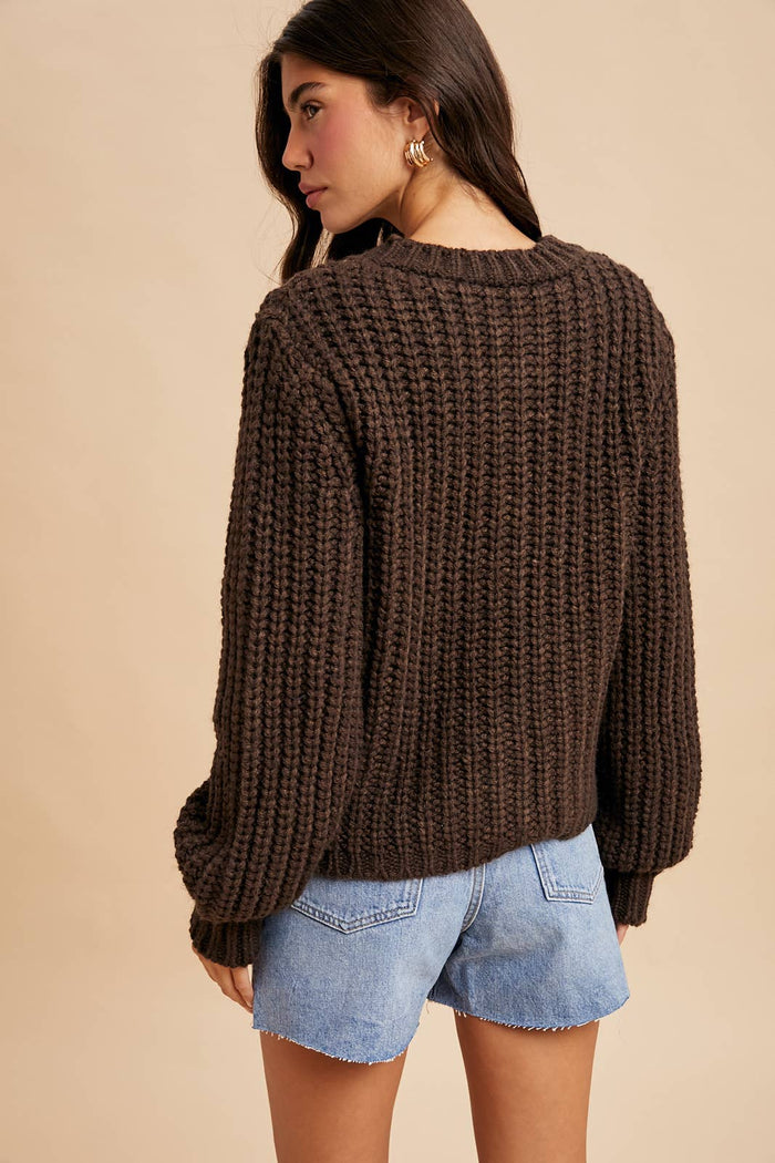 Chunky Button Cable Knit Cardigan - Mocha - Intimate Whispers