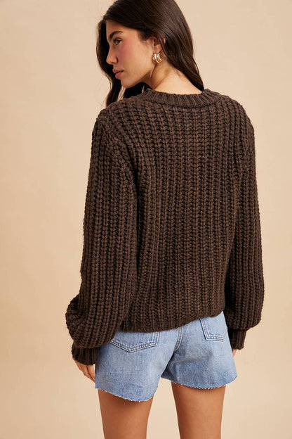 Chunky Button Cable Knit Cardigan - Mocha - Intimate Whispers