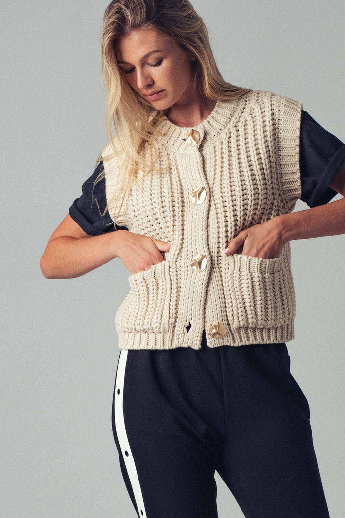 Chunky Knit Sweater Vest: Cream - Intimate Whispers