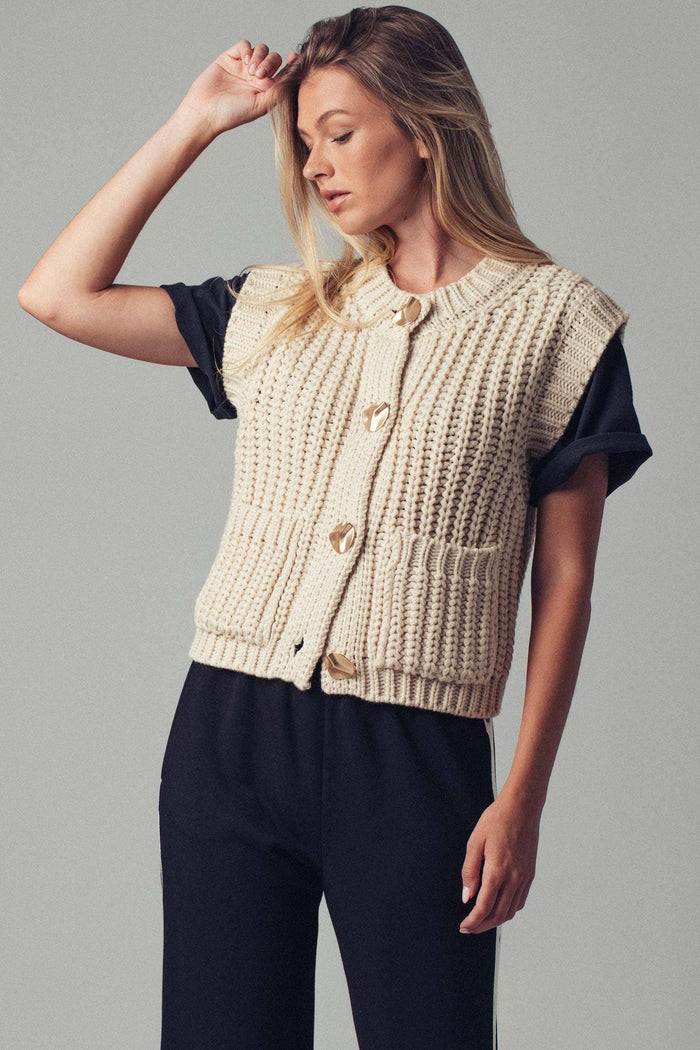 Chunky Knit Sweater Vest: Cream - Intimate Whispers