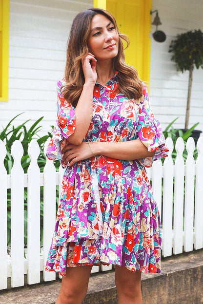 Colorful bohemian shirt dress tunic by Dream with vibrant patterns and relaxed fit, perfect for casual and boho-inspired style.