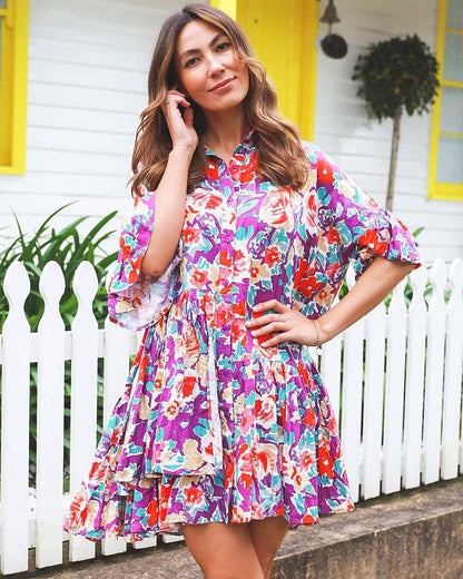 Colorful Bohemian shirt dress tunic by Dream with vibrant patterns and relaxed fit, displayed on a model.