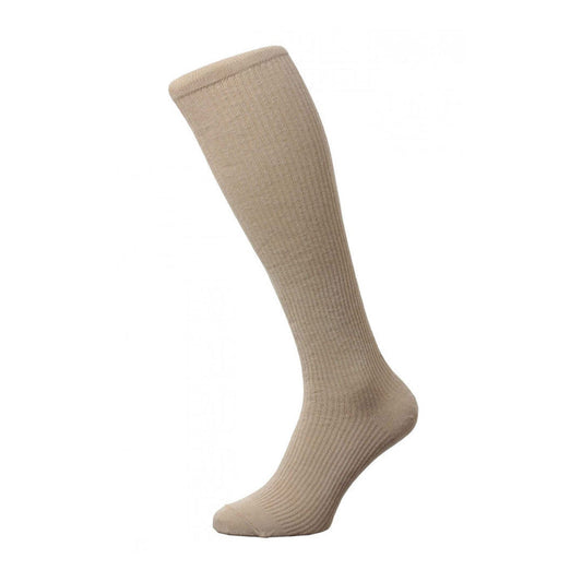 Sub Zero long compression flight sock in beige photographed on a white background