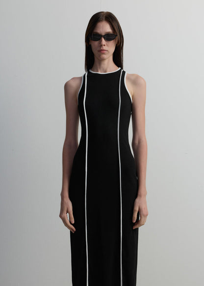CONTRAST PIPING MAXI DRESS