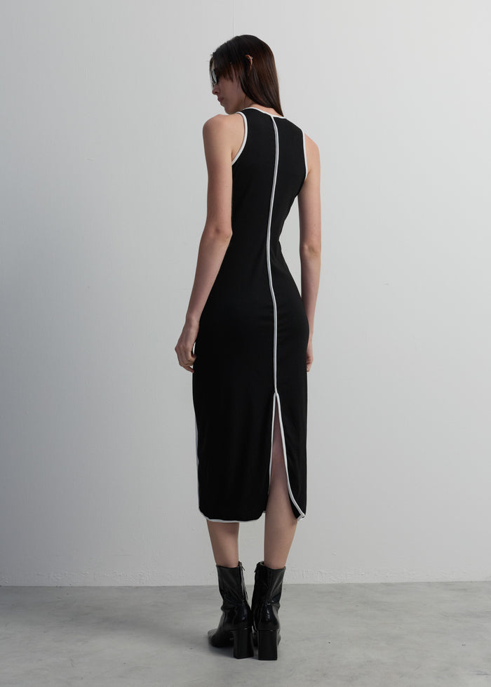 CONTRAST PIPING MAXI DRESS