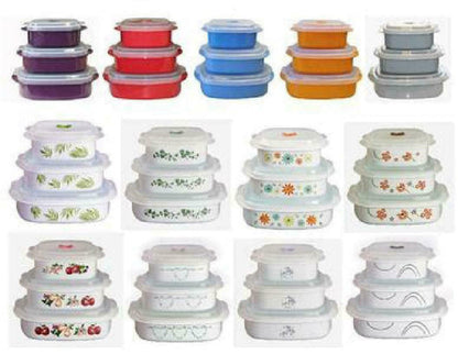 Corelle Calypso 6pc Plastic MICROWAVE COOKWARE Set VENT Lids *PICK Your PATTERN
