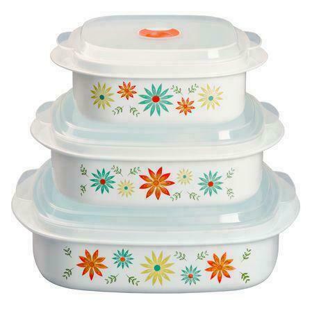 Corelle Calypso 6pc Plastic MICROWAVE COOKWARE Set VENT Lids *PICK Your PATTERN