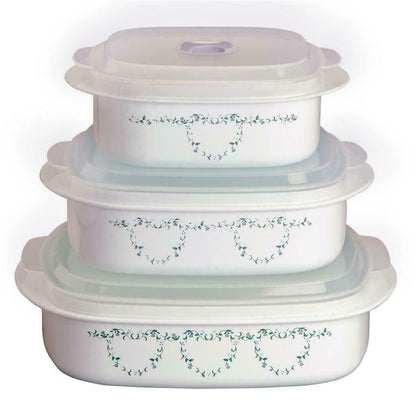 Corelle Calypso 6pc Plastic MICROWAVE COOKWARE Set VENT Lids *PICK Your PATTERN