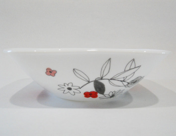 ❤️ Corelle CHELSEA ROSE Square 22-oz SOUP BOWL Cereal 6.5" *Red Black Grey Floral