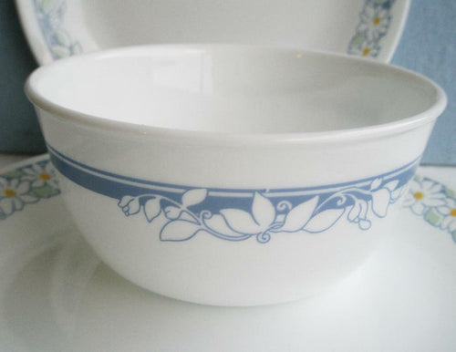 Corelle JASMINE 28 oz SOUP Salad CEREAL Bowl *WHITE Floral Blossom & BLUE Bands