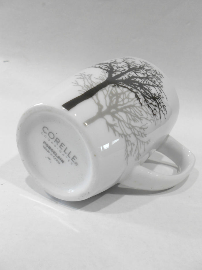 Corelle Square TIMBER SHADOWS 12-oz Porcelain MUG *Black Grey Leafless Branches