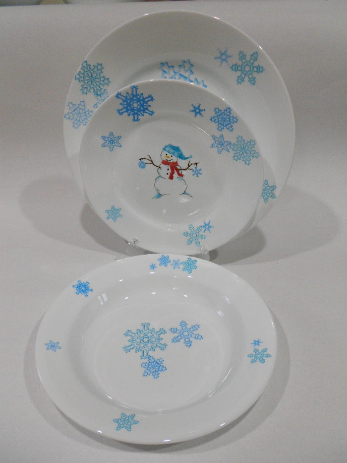 ❤️ Corelle WINTER MAGIC 10.75" DINNER PLATE *Christmas Snowman Blue Snowflakes