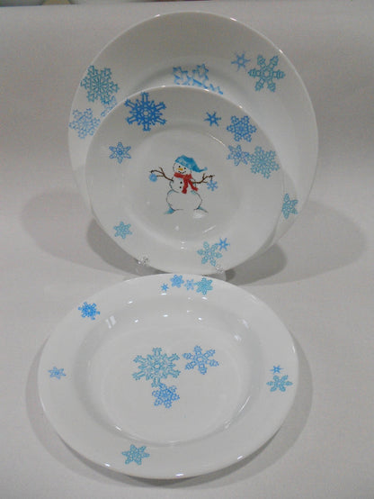❤️ Corelle WINTER MAGIC 10.75" DINNER PLATE *Christmas Snowman Blue Snowflakes