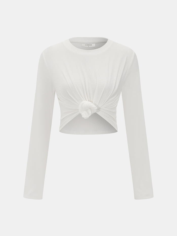 Cotton-Blend Knot-Front Cropped Top