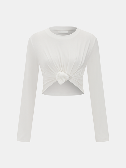 Cotton-Blend Knot-Front Cropped Top