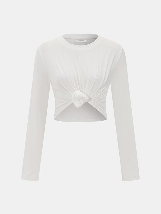 Cotton-Blend Knot-Front Cropped Top
