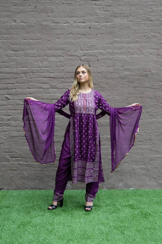 Cotton  Block Printed Tyrian Purple With Straight pants Set