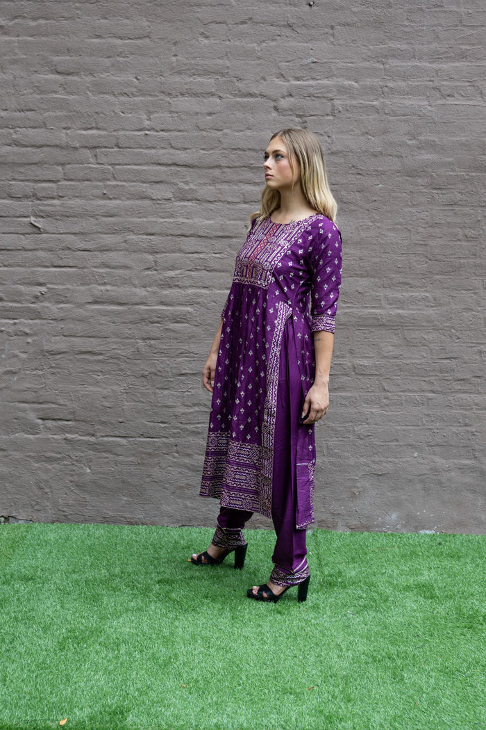 Cotton  Block Printed Tyrian Purple With Straight pants Set