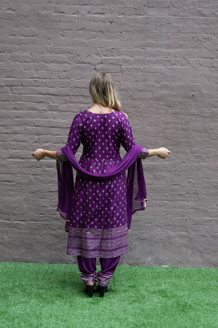 Cotton  Block Printed Tyrian Purple With Straight pants Set
