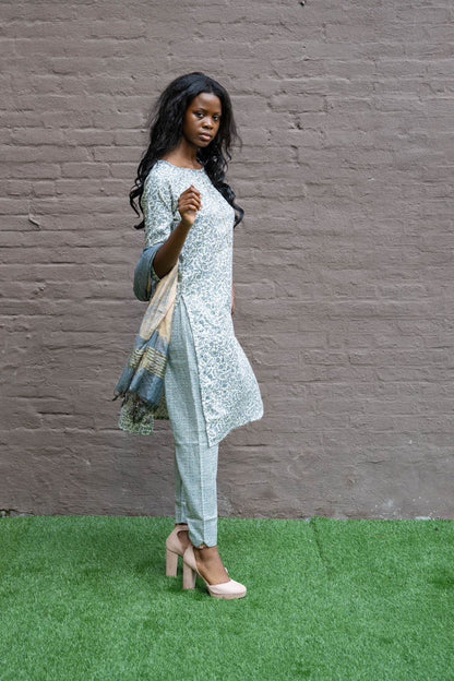 Cotton Printed Light Bluish Grey Salwar Kameez
