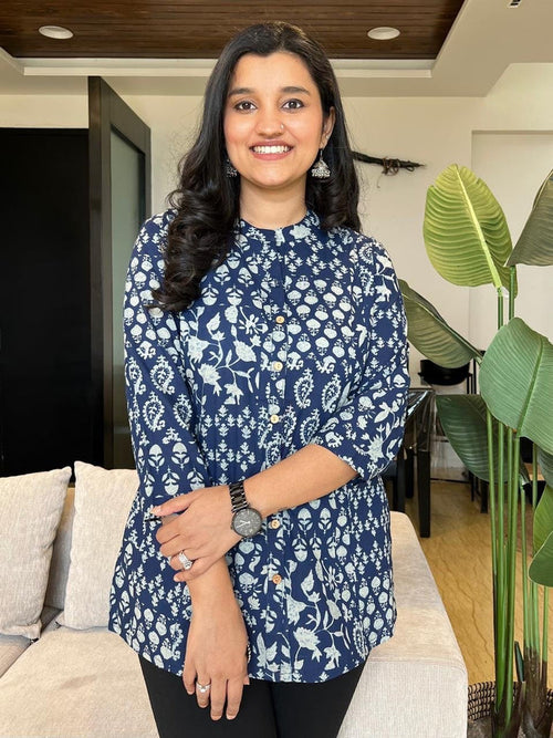 Cotton Short Top- Indigo Mix