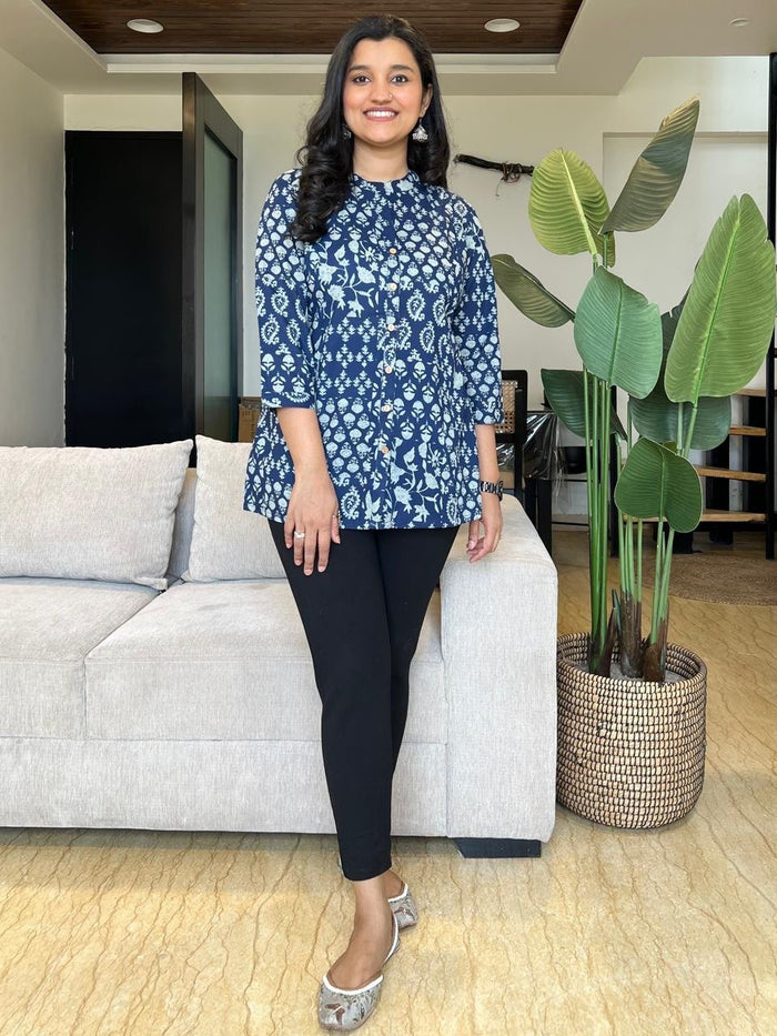 Cotton Short Top- Indigo Mix