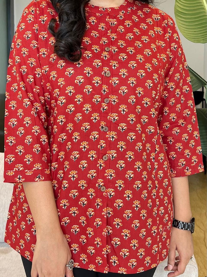 Cotton Short Top- Red Booti
