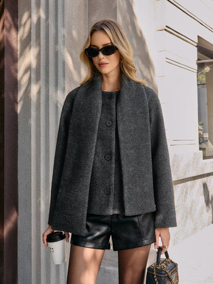 Cropped Bouclé Coat with Scarf