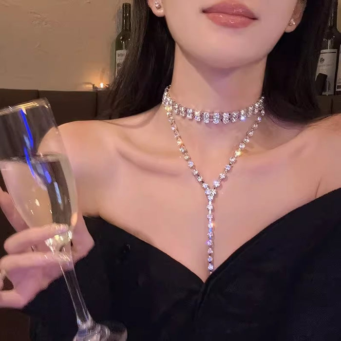Crystal Drop Choker Necklace - Fashionnsio