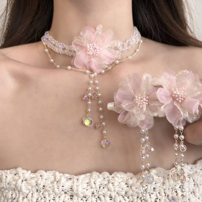 Crystal Flower Pearl Jewelry Set - Fashionnsio