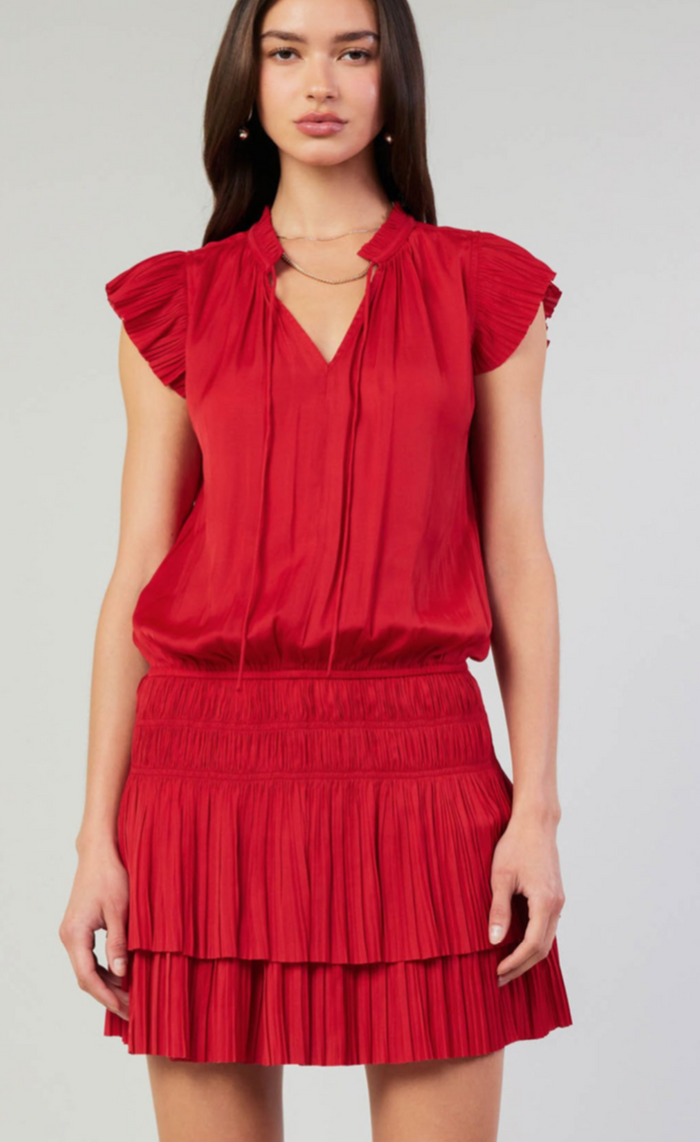Current Air SS Smocked Waist Pleated Mini Skirt Dress